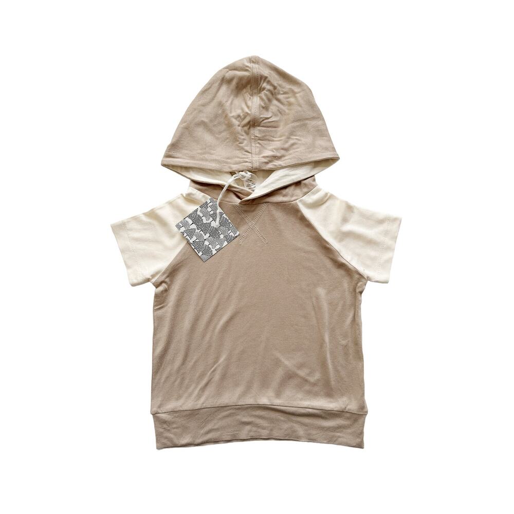 NWT Kate Quinn Tan and Cream Short Sleeve Hoodie Tee